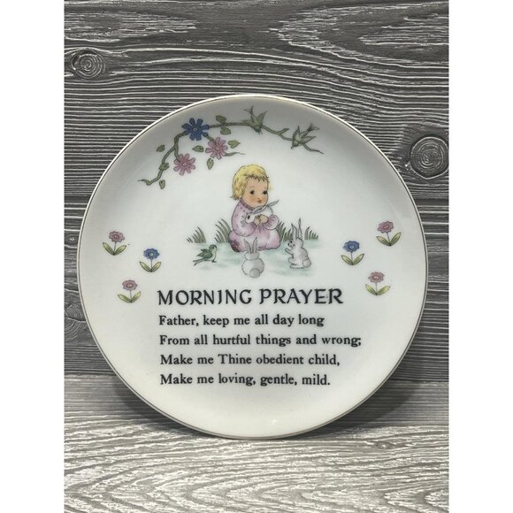 Morning Prayer Ceramic Wall Plate Ucagco Japan 7-1/2" Vintage Child Nursery - Picture 1 of 8